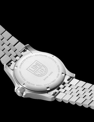 Angle shot of Luminox XS.0911 Black Dial Silver Stainless Steel Unisex Watch on white background