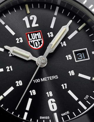 Angle shot of Luminox XS.0911 Black Dial Silver Stainless Steel Unisex Watch on white background