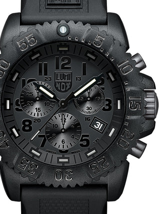 Front view of Luminox Chronograph XS.3081.BO.F Black Silicone Unisex Watch on white background