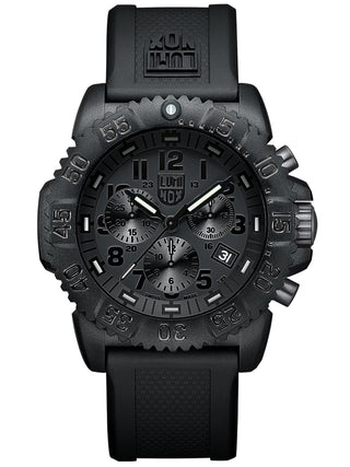 Angle shot of Luminox Chronograph XS.3081.BO.F Black Silicone Unisex Watch on white background