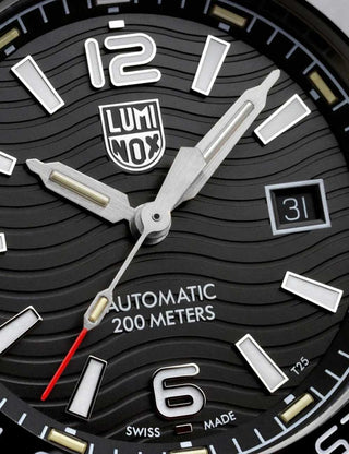 Angle shot of Luminox XS.3101 Black Stainless Steel Unisex Watch on white background