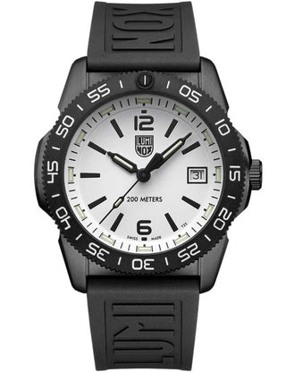 Front view of Luminox XS.3127M White Dial Black Strap Unisex Watch on white background