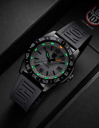 Angle shot of Luminox XS.3127M White Dial Black Strap Unisex Watch on white background