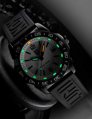 Angle shot of Luminox XS.3127M White Dial Black Strap Unisex Watch on white background