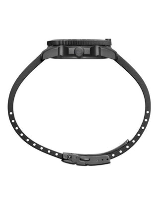 Angle shot of Luminox XS.3127M White Dial Black Strap Unisex Watch on white background