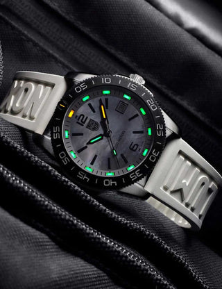 Angle shot of Luminox XS.3128M.SET Mother Of Pearl Dial Pink Strap Unisex Watch on white background
