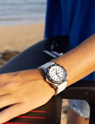 Angle shot of Luminox XS.3128M.SET Mother Of Pearl Dial Pink Strap Unisex Watch on white background