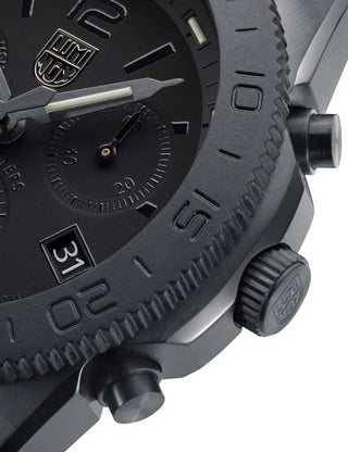 Angle shot of Luminox Chronograph XS.3141.BO.1.SET Black Unisex Watch on white background