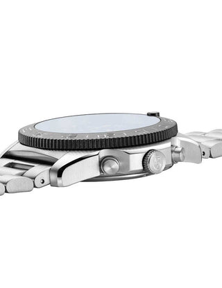 Angle shot of Luminox Chronograph XS.3144 Blue Dial Silver Stainless Steel Unisex Watch on white background