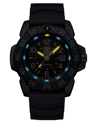 Angle shot of Luminox XS.3255.CB.NSF Black Dial Blue Strap Unisex Watch on white background