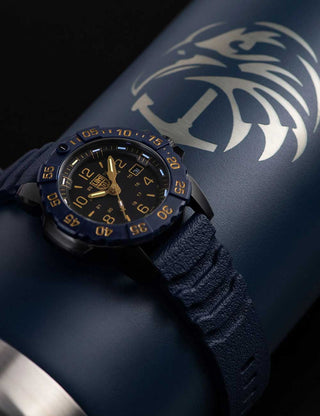 Angle shot of Luminox XS.3255.CB.NSF Black Dial Blue Strap Unisex Watch on white background