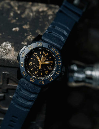 Angle shot of Luminox XS.3255.CB.NSF Black Dial Blue Strap Unisex Watch on white background
