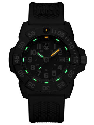 Angle shot of Luminox XS.3503.F Blue Dial Black Silicone Unisex Watch on white background
