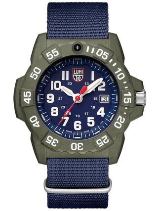 Angle shot of Luminox XS.3503.ND Blue Nylon Unisex Watch on white background