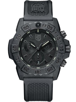 Angle shot of Luminox Chronograph XS.3581.BO Black Silicone Unisex Watch on white background