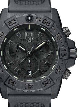 Front view of Luminox Chronograph XS.3581.BO Black Silicone Unisex Watch on white background