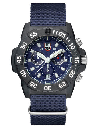 Angle shot of Luminox Chronograph XS.3583.ND Blue Textile Unisex Watch on white background