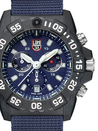 Front view of Luminox Chronograph XS.3583.ND Blue Textile Unisex Watch on white background