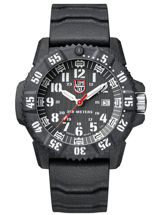 Angle shot of Luminox XS.3801.L Black Silicone Unisex Watch on white background