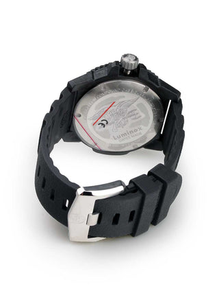 Angle shot of Luminox XS.3801.L Black Silicone Unisex Watch on white background