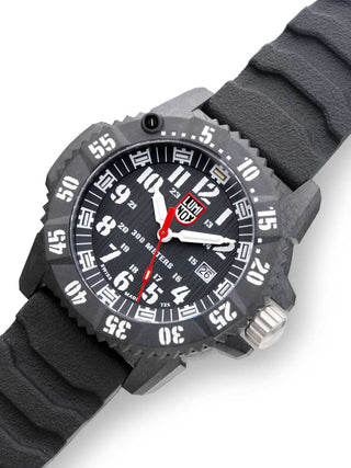 Angle shot of Luminox XS.3801.L Black Silicone Unisex Watch on white background