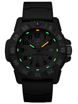 Angle shot of Luminox XS.3813.L Green Dial Black Silicone Unisex Watch on white background
