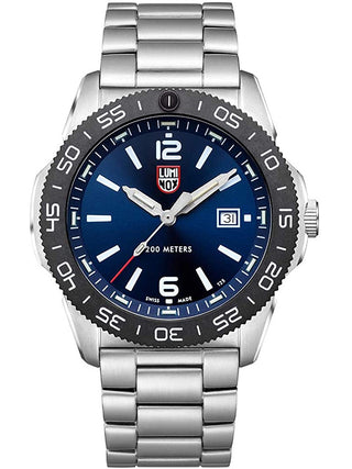 Angle shot of Luminox XS.3123 Blue Dial Silver Stainless Steel Unisex Watch on white background