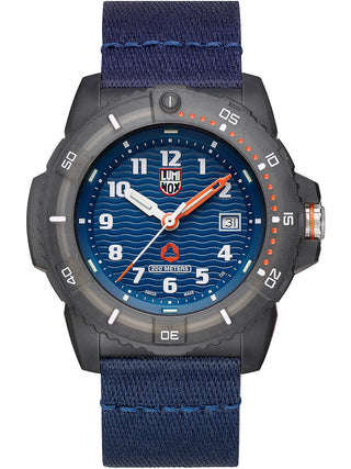 Angle shot of Luminox XS.8903.ECO Blue Plastic Unisex Watch on white background