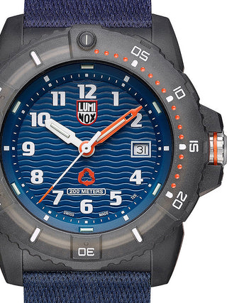 Front view of Luminox XS.8903.ECO Blue Plastic Unisex Watch on white background
